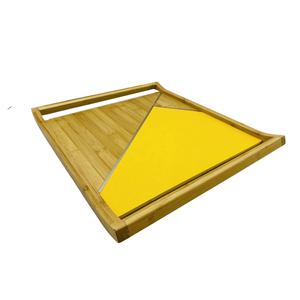 Plateau de service en bambou 40x37x2cm à double poignée pour usage domestique et commercial avec insert jaune - Product Image 2
