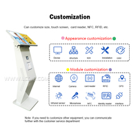 Kiosque en libre-service de 21,5 pouces, machine de gestion de file d'attente pour banque, école, restaurant, menu, hôtel, avec imprimante thermique et scanner de code QR