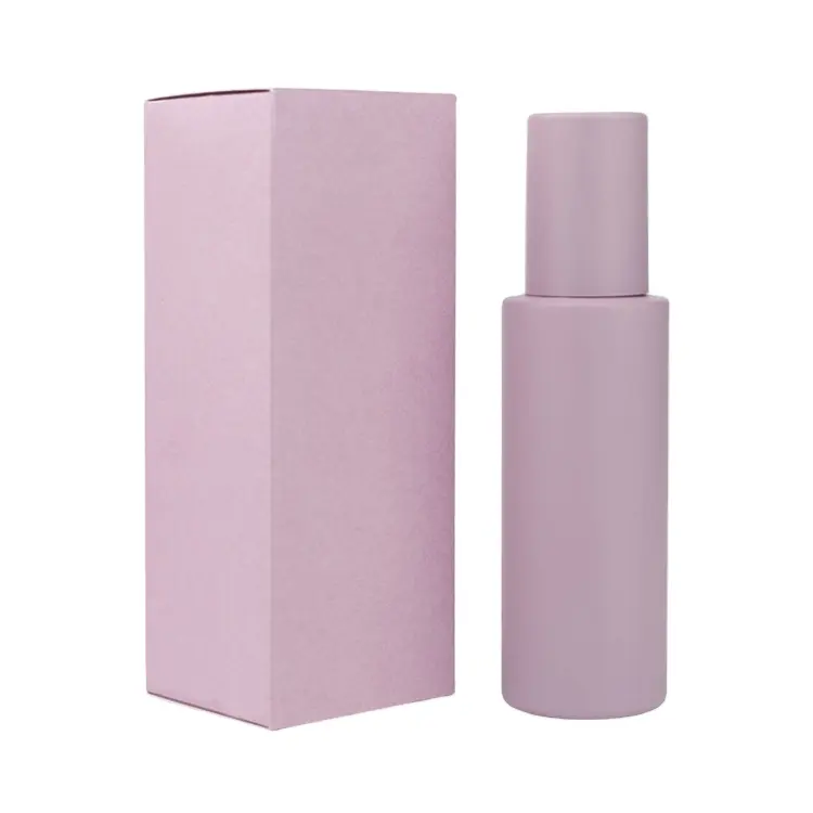 Custom Purple Body Lotion Glass Pump Bottle 100ml 50ml Skincare With Box Packaging