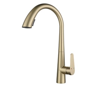 Robinet de cuisine extractible en acier inoxydable 304 doré brossé, eau chaude et froide, monocommande, col de cygne rotatif - Product Image 5