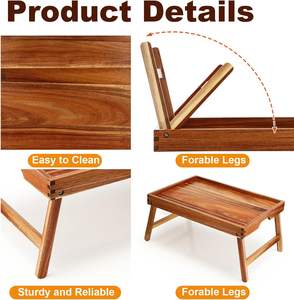 Home Decor Handmade Laptop Schreibtisch Akazie Holz Frühstücks bett Tisch Serviert ablett mit klappbaren Beinen und Griffen - Product Image 3