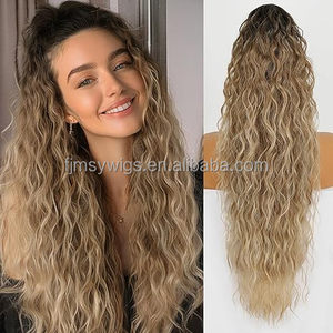 Ekstensi rambut ponytail wanita 30 inci, rambut sintetis pirang super gelombang, tampak alami, tebal, dengan klip jepit pre-bonded 140g - Product Image 2
