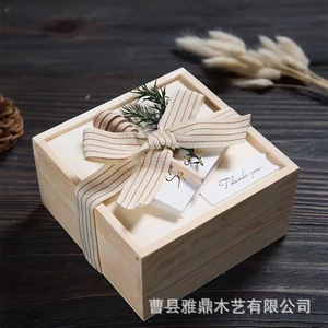 Wooden Gift <b>Box</b> Square Solid Wood Jewelry Storage <b>Box</b> With Bow And <b>Card</b> For Home Desktop Decorative Use - Product Image 1