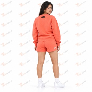 Ensemble short 2 pièces en polaire pour femme Tiierwear, col rond, imprimé lettres brodées, coupe décontractée, printemps-été, orange - Product Image 6