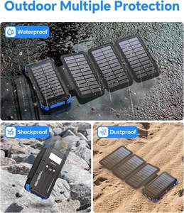 Banque d'alimentation <span class=keywords><strong>solaire</strong></span> 20000mAh 4 panneaux Chargeur <span class=keywords><strong>portable</strong></span> intégré 3 câbles USB-C//USB-A 15W Charge rapide Lampe de poche Camping - Product Image 6
