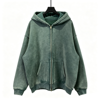 Veste en coton robuste à capuche zippée, brodée, délavée aux pigments, coupe oversize, style rétro pour homme, personnalisable en gros