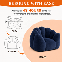 Fauteuil d'appoint en mousse irrégulière de haute qualité avec emballage compressé, en tissu court peluche bleu marine pour salon et coin lecture