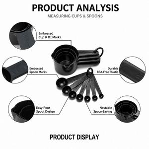 Ensemble de 11 tasses et cuillères à mesurer en plastique avec logo personnalisé LA, pour la cuisine et la pâtisserie, mesure précise, empilables, colorées, outil OEM OD - Product Image 1