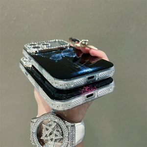 Étui <span class=keywords><strong>de</strong></span> téléphone portable Bling Diamond Butterfly <span class=keywords><strong>pour</strong></span> iPhone 16 15 14 13 Pro Max Plus, objectif d'appareil photo en verre IMD, coque rigide noire brillante en PC - Product Image 6