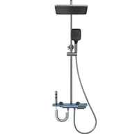 Ensemble de douche de luxe en laiton poli effet cascade pour salle de bain, avec affichage numérique de la température constante, quatre fonctions et bouton de réglage doux pour la pluie