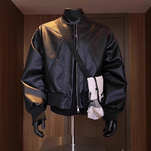 <span class=keywords><strong>Blouson</strong></span> Bomber <span class=keywords><strong>Homme</strong></span> en Similicuir, Col Montant Zippé, Style Moto <span class=keywords><strong>Biker</strong></span>, Veste Décontractée Automne, <span class=keywords><strong>Blouson</strong></span> Aviateur Baseball - Product Image 4
