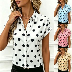 Blusa de Gasa con Estampado de Puntos para Mujer, Estilo Europeo 2026, Corte Holgado y Ajustado, Manga Corta, Moda Casual Diaria para Damas - Product Image 1