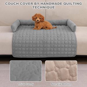 LiveGo Cord-Hundesofabezug Rutschfest Atmungsaktiv Kühlend Waschbar Leicht zu Reinigen Quadratisch Hellgrau 75x75x12cm - Product Image 2