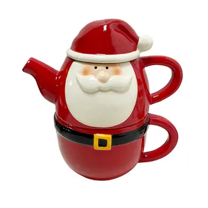 陶瓷茶壶，配有马克杯圣诞老人茶，白云石圣诞老人茶