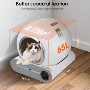 65L lớn thông minh tự làm sạch Mèo Hộp xả rác tự động loại bỏ mùi với ứng dụng Điều khiển Wifi tự động mèo nhà vệ sinh hộp xả rác - Product Image 4