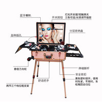 Valise de maquillage à roulettes 24 pouces or rose avec miroir LED, poignée télescopique, pieds pliables et fermeture auto-agrippante pour maquillage et nail art