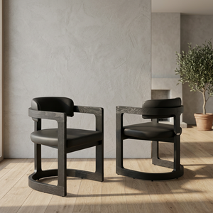 Modern Nordic Solid Wood <b>Dining</b> <b>Chair</b> with Upholstered Microfiber Seat and Armchair Design Black Finish for <b>Dining</b> Room - Product Image 2