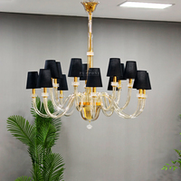 Lustre suspendu décoratif en verre de haute qualité avec abat-jour noir et accents dorés pour salon, hall d'hôtel, lustre moderne
