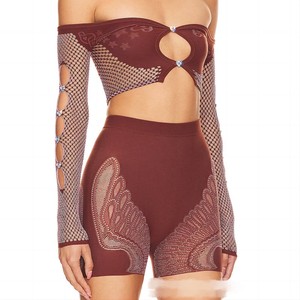 Nouvel ensemble tricoté <span class=keywords><strong>intégré</strong></span> 2024 pour <span class=keywords><strong>femme</strong></span> : haut asymétrique à manches longues et <span class=keywords><strong>short</strong></span> moulant à taille haute - Product Image 5