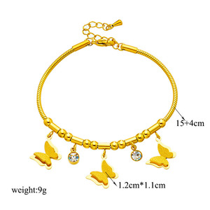 Butterfly Charm Bracelet Gold Tone Titanium Steel Chain With Crystal Pendant Gift Jewelry - Product Image 4