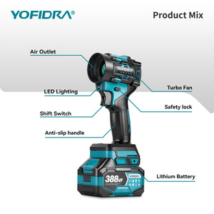 Souffleur à feuilles électrique sans balais YOFIDRA, souffleur turbo portatif, outil de soufflage de poussière pour batteries 18V - Product Image 2