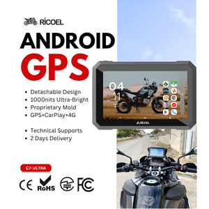 Ricoel Navigateur <span class=keywords><strong>GPS</strong></span> pour moto avec écran détachable de 7 pouces, luminosité de 1000 nits, réseau 4G, étanche IP66, système d'exploitation Android, CarPlay - Product Image 1