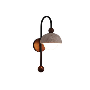 Lámpara de pared estilo Wabi Sabi con discos de travertino y madera de nogal, fuente de luz LED, montada en la pared para dormitorio, sala de estar, ambiente. - Product Image 4