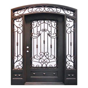 Prix usine portes d'entrée principales en métal de luxe extérieur simple porte d'entrée avant en <span class=keywords><strong>fer</strong></span> <span class=keywords><strong>forgé</strong></span> avec fenêtre d'ouverture en verre - Product Image 6