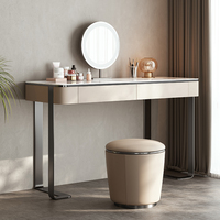 Coiffeuse en bois massif avec dalle de roche de style italien Coiffeuse de chambre à coucher crème design haut de gamme pour le maquillage des petits appartements