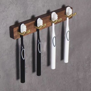 Solid Wood <b>Toothbrush</b> <b>Holder</b> <b>Wall</b> Mounted No Drill Minimalist Design Bathroom Storage Rack <b>For</b> Electric <b>Toothbrushes</b> - Product Image 1