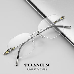 エリートチョイスERSIユニセックスファッショナブルなポリゴンリムレスハーフフレームリーディングメガネ純粋なチタン超軽量アンチブルーライト - Product Image 2