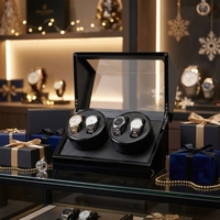 Remontoir de montre noir brillant à 4 emplacements avec intérieur en fibre de carbone et PU, fenêtre acrylique en forme de L, 5 modes pour montres automatiques de luxe