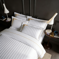 Parure de lit d'hôtel en satin rayé 100 % coton 300 fils de haute qualité – Tailles King/Queen/Twin – Housse de lit 3 cm – Ensemble de draps d'hôtel