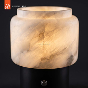Minimalist Round Spanish <b>alabaster</b> Table <b>Lamp</b> in Blackened Brass for Villa Lounge - Product Image 3