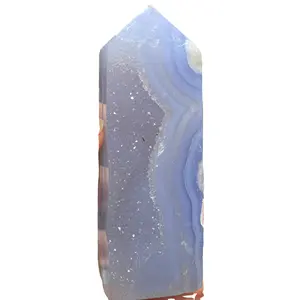 natural crystal carved quartz healing crystal blue lace agate druzy towers