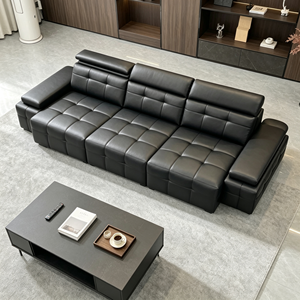 Sofá Seccional Moderno de Cuero PU Negro con Diseño Acolchado en Forma de L para Sala de Estar - Product Image 1