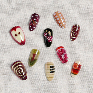 Faux ongles à pression en forme d'amande, thème forêt d'automne, peints à la main, 30 pièces, faux ongles 3D en forme de fruits et de champignons, pour festival, manucure DIY - Product Image 5