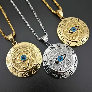 Ancient Egypt Round Gold Plated Eagle Eye Egyptian Protection pendant Necklace