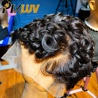 Perruque en cheveux humains coupe Pixie en gros, pré-épilée, coupe dégradée, perruque courte bob, cheveux vietnamiens bruts bouclés, perruque sans colle entièrement en dentelle