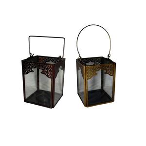Lanterne en métal marocaine en laiton antique couleur verre or Ramadan bougie lanternes lanternes à bougie bocaux à bougie laiton antique - Product Image 4