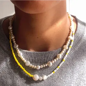 2021 fashion handwerk süßwasser perle bunte perlen halsband 4 farben halskette