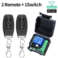 Control remoto inalámbrico RF de 1 canal con transmisor LED, relé de 12V 10A y módulo receptor de 433MHz con función de aprendizaje de código.