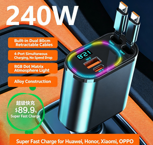 <span class=keywords><strong>Cargador</strong></span> de Coche de 240W con 4 Puertos y Cables Tipo-C Retráctiles, Adaptador de Carga Rápida para iPhone, Samsung, <span class=keywords><strong>Xiaomi</strong></span> - Product Image 5