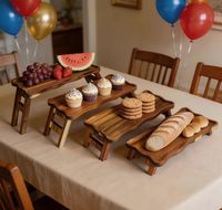 Ensemble de présentoirs à dessert pliables en bois d'acacia, plateau de service à étages pour buffet, support à cupcakes pour la décoration de fêtes et de traiteurs, 4 tailles