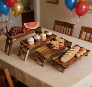 Ensemble de présentoirs à dessert pliables en bois d'acacia, <span class=keywords><strong>plateau</strong></span> de service à étages <span class=keywords><strong>pour</strong></span> buffet, support à cupcakes <span class=keywords><strong>pour</strong></span> la décoration de fêtes et de traiteurs, 4 tailles - Product Image 6