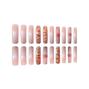 Gros Nouvel Arrivage Populaire Fleur Bleue <span class=keywords><strong>Gel</strong></span> Long Carré Français <span class=keywords><strong>Faux</strong></span> Ongles Amande Boule d'Acier Ongles Artificiels <span class=keywords><strong>Ongle</strong></span> - Product Image 4