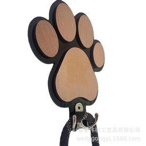 Wooden Paw Print Wall <b>Hook</b> Dog Leash Rack <b>Black</b> And White Animal Shape Durable Wall Mounted Coat Hanger Storage Rack - Product Image 5