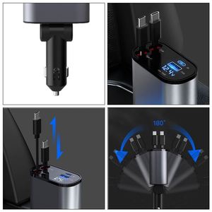 PD Mobile Fast Car Charger Portable 4 in 1 <b>USB</b> and <b>Type</b> <b>C</b> Port Retractable Car Charger Adapter with <b>Cable</b> - Product Image 5