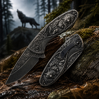 Couteau de chasse et de camping pliant industriel en acier Damas, lame à pointe tombante, étui de transport vertical, vente directe usine, OEM/ODM