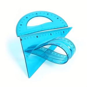 Ensemble de fournitures de bureau en géométrie transparente en 3 pièces, règle triangulaire en plastique flexible pour la mesure - Product Image 1
